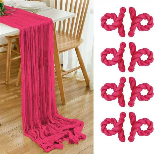8 Pack Hot Pink 10 Ft Cheesecloth Table Runner 35x120 Inch Boho Wrinkled Sheer Romantic Gauze Decor for Wedding, Bridal Shower, Birthday Party