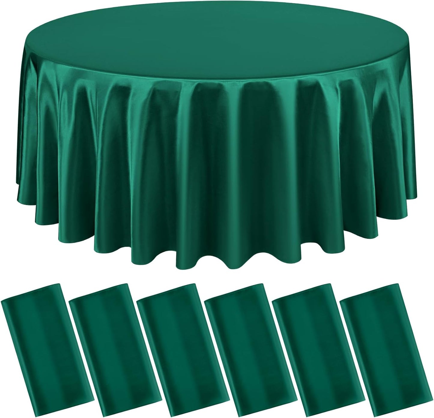 6 Packs Satin Tablecloth 120 Inch Dark Green Round Table Cloth Silk Tablecloth Smooth Fabric Overlay Satin Table Cover Decoration for Wedding Party Banquet Events