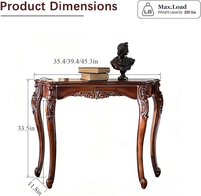 Traditional Carved Wood Console Table, Classic Entryway Table - Image 3
