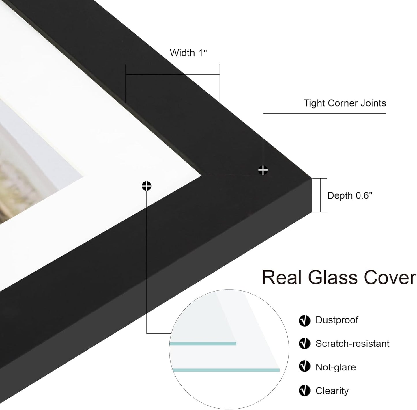 8x8 Picture Frame Set of 2, with Glass and Black Wood Frames, Display Collage Four Opening 3x3 With Mat or 8 x 8 Without Mat for Wall Hanging or Tabletop