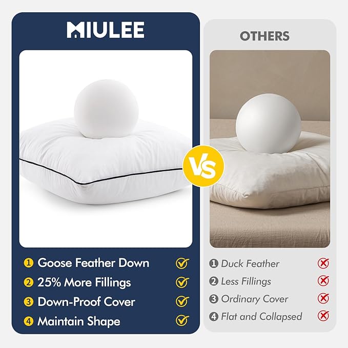 MIULEE Goose Feather Down 24x24 Pillow Insert Set of 2 - Image 5