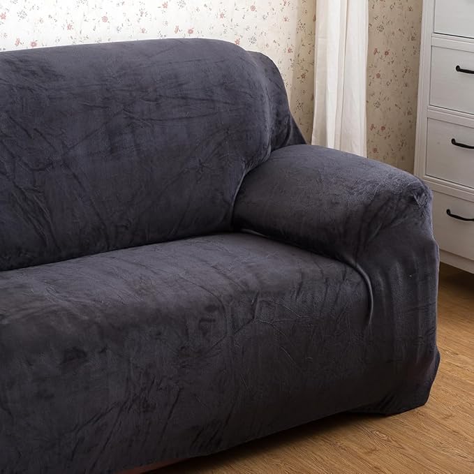 vctops 1-Piece Velvet Plush Stretch Sofa Slipcover - Image 3