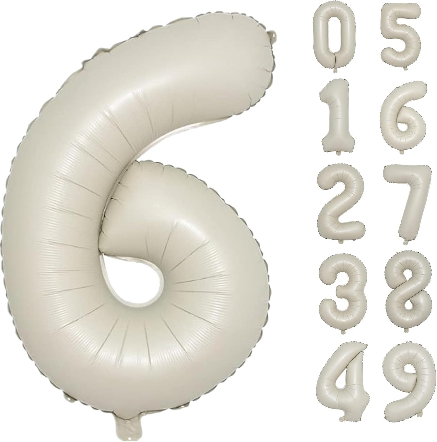 40 Inch Cream White Number 6 Balloon - Mylar Big Foil Helium Number 16 26 36 46 56 66 - Party Decorations, Boy Baby Shower Decorations