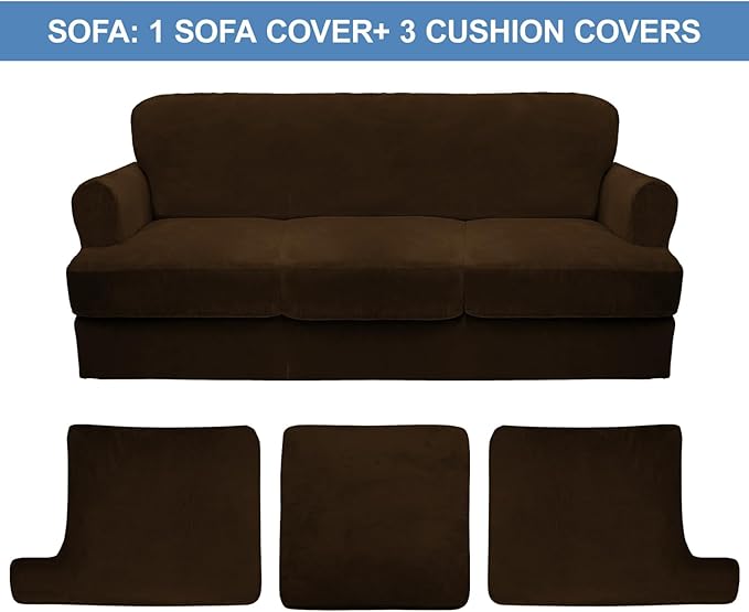 CUCRAF T Cushion Sofa Cover 4 Piece Slipcovers, Soft Thick Velvet Couch Cover - Image 5
