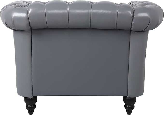 LEVNARY Leather Upholstered Armchair, Mid-Century Modern Single Sofa Chair - Image 5