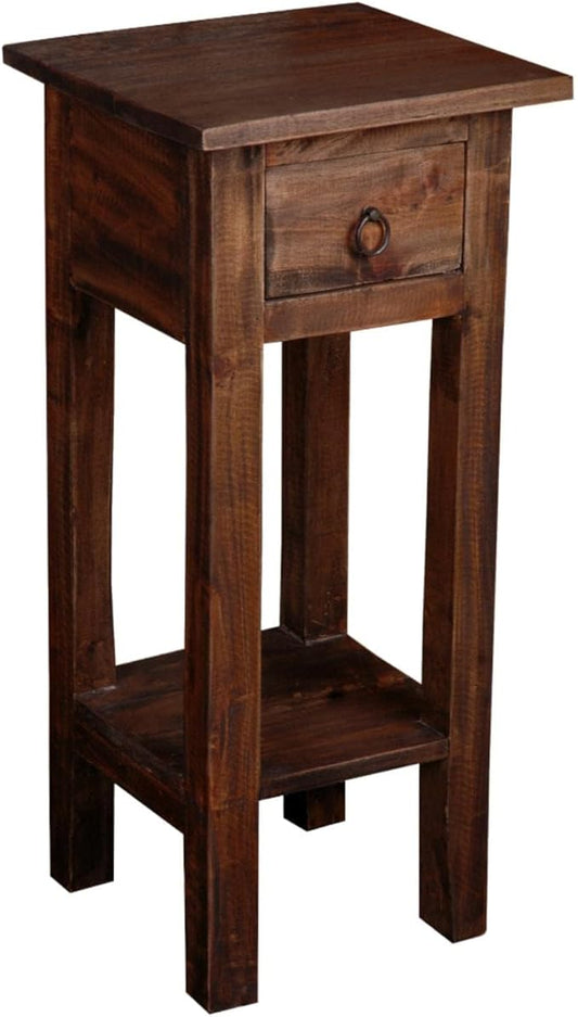 Pemberly Row Cottage Narrow Wood Side Table, Raftwood Brown and Antique Iron by PEMBERLYROW
