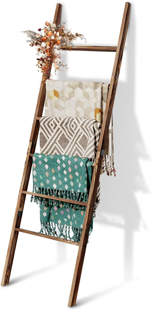 6-Tier Blanket Ladder Wooden, 5.7FT Blanket Quilt Towel Holder Rack Decorative by Delywh