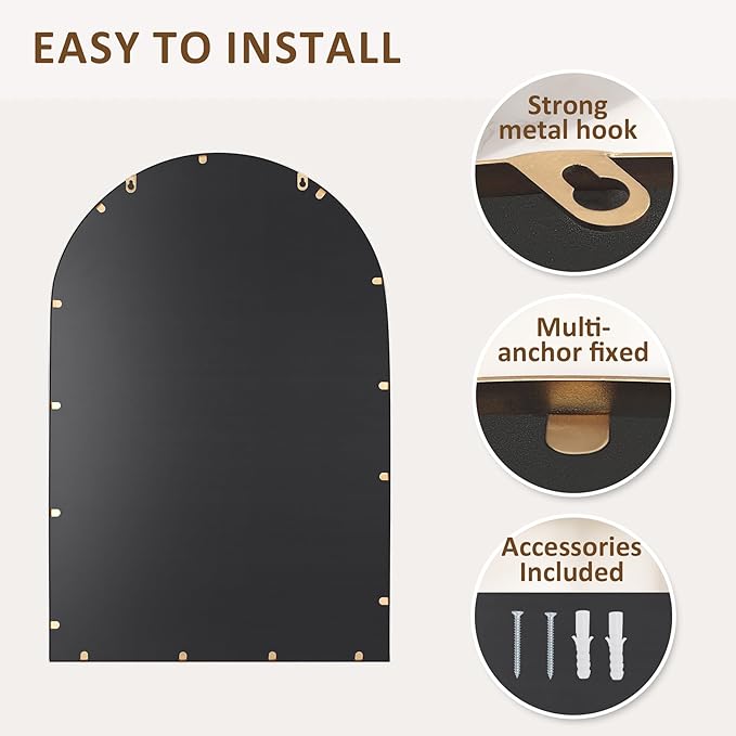 Antique Gold Arched Wall Mirror 20"x30", Ornate Beaded Metal Frame Bathroom - Image 4