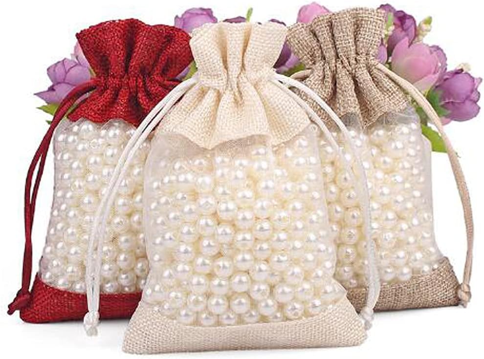 50 Pcs Burlap Bags with Drawstring,3.9"x5.5" Gift Bags Jewelry Pouch Bags for Candy Packing Party Favors Wedding Holiday DIY Craft(Wine Red)