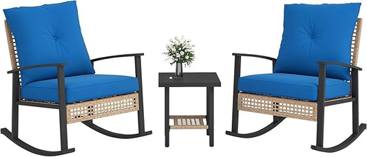 Outsunny 3 Pieces Rocking Wicker Outdoor Bistro Set, Rattan Patio Furniture Set by Outsunny