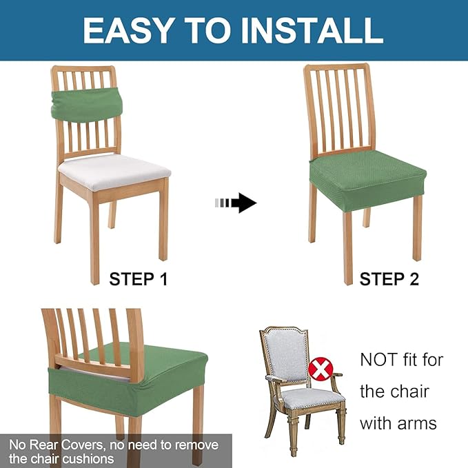 Smiry Waterproof Seat Covers for Dining Room Chairs Set of 4, Stretch Jacquard - Image 5