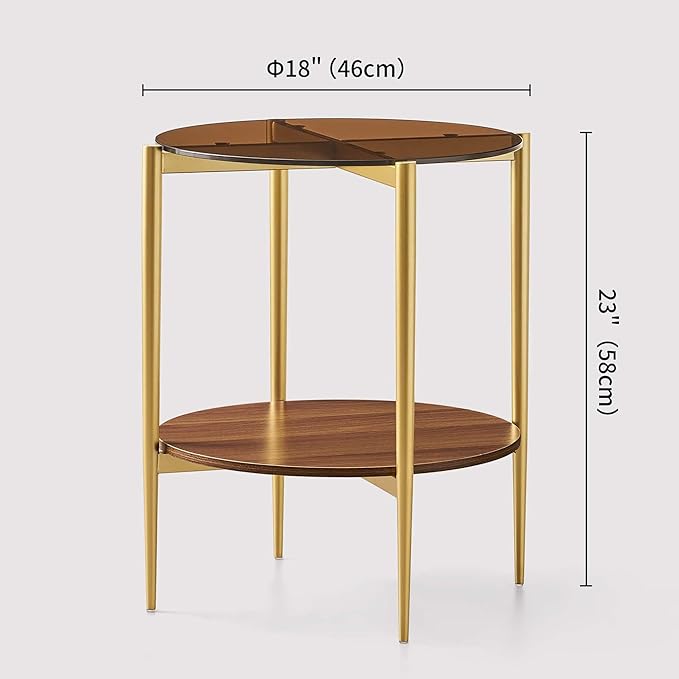 LumFurn Round Glass End Table, Mid-Century Modern Design Sofa Table - Image 2