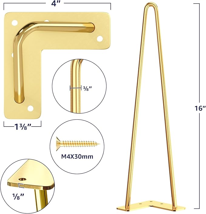 SMARTSTANDARD 16 Inch Hairpin Furniture Legs, 3/8'' Rods Metal Home DIY Projects - Image 2