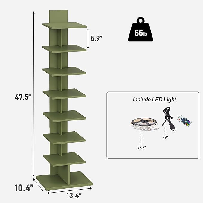 TUTOTAK Narrow Bookshelf, 8-Tier Bookcase - Image 2
