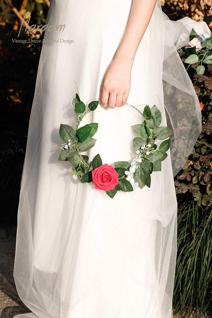 Floroom Artificial Flowers 25pcs Real Looking Fuchsia Foam Fake Roses with Stems for DIY Wedding Bouquets Bridal Shower Centerpieces Floral Arrangements Party Tables Home Decorations