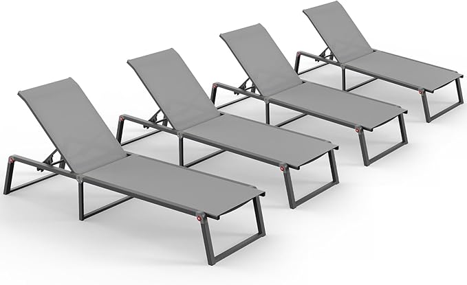 Aluminum Chaise Lounge Chair Outdoor, Foldable& No Assembly Patio Pool Lounge by Oasbira