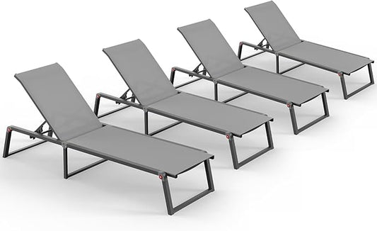 Aluminum Chaise Lounge Chair Outdoor, Foldable& No Assembly Patio Pool Lounge by Oasbira