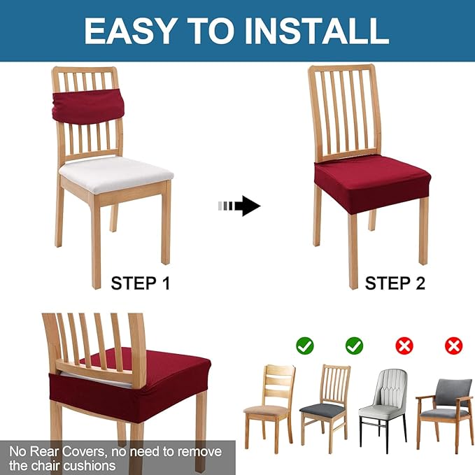 Smiry Waterproof Seat Covers for Dining Room Chairs Set of 8, Stretch Jacquard - Image 5