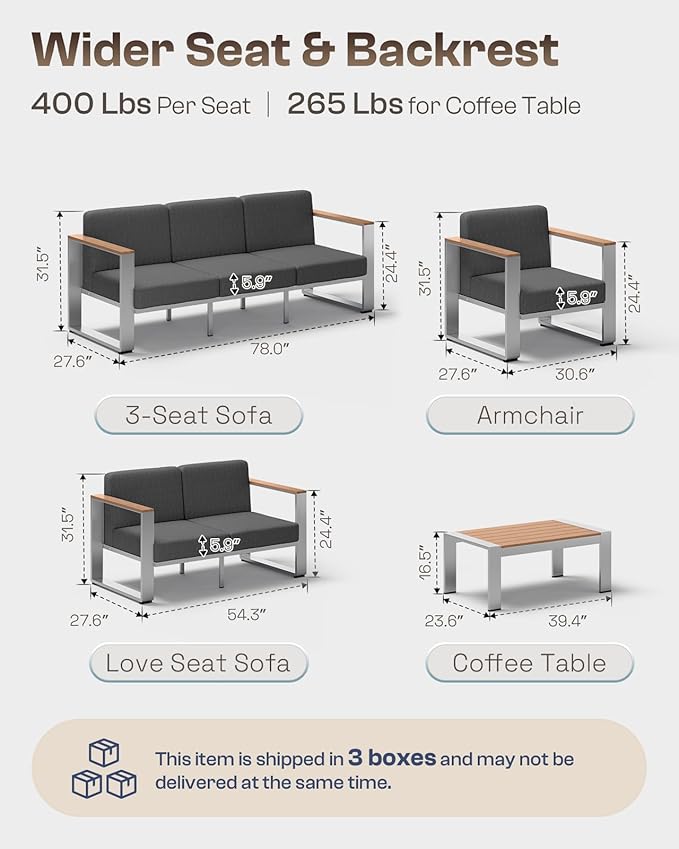 Aluminum Outdoor Furniture Set, 4 Seats Outdoor Patio Conversation Sets - Image 6