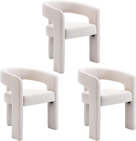 BESTANO Set of 3 Modern Linen Fabric Upholstered Dining Chairs by BESTANO