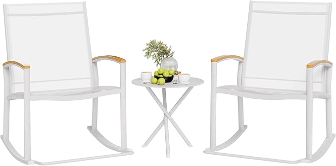 Shintenchi 3 Piece Outdoor Rocking Bistro Set, Textilene Fabric Small Patio by Shintenchi%7CFurnitureMadeforRealLife