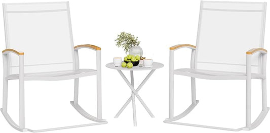 Shintenchi 3 Piece Outdoor Rocking Bistro Set, Textilene Fabric Small Patio by Shintenchi%7CFurnitureMadeforRealLife