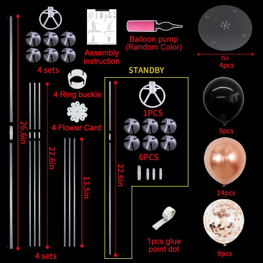 TONIFUL Black and Rose Gold Balloon Centerpieces for Table,Balloon Stand Kit for Bridal,Shower,Graduation,Wedding,Girl Party Decorations,New Year,Anniversary,Birthday Decorations for Women(4 Set)