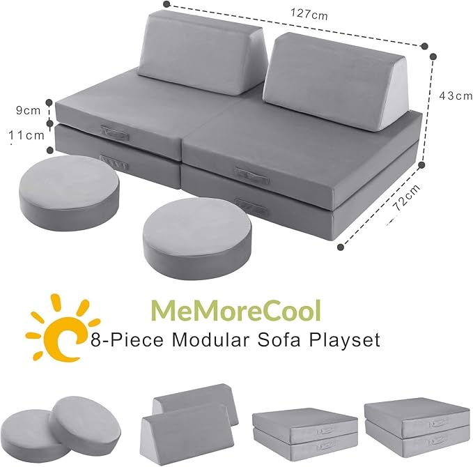 MeMoreCool Play Couch for Kids, 8-Piece Modular Foam Couch Set, Kids Play Couch - Image 3