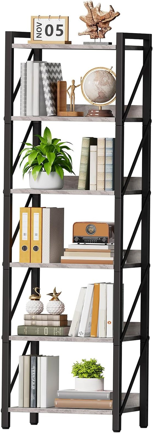 HOOBRO Bookshelf, 6-Tier Industrial Bookcase, Book Shelf Storage Organizer by HOOBRO