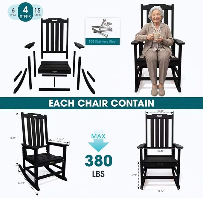 THOEOE Oversized Rocking Chair Set of 8, Outdoor Rocking Chair - Image 7