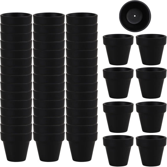 54 Pcs Small Mini Black Clay Pots 2.1'' Terracotta Pot Clay Ceramic Pottery Planter Cactus Flower Pots Succulent Nursery Pots- Great for Window Boxes, Cactus, Plants, Crafts, Wedding Favors