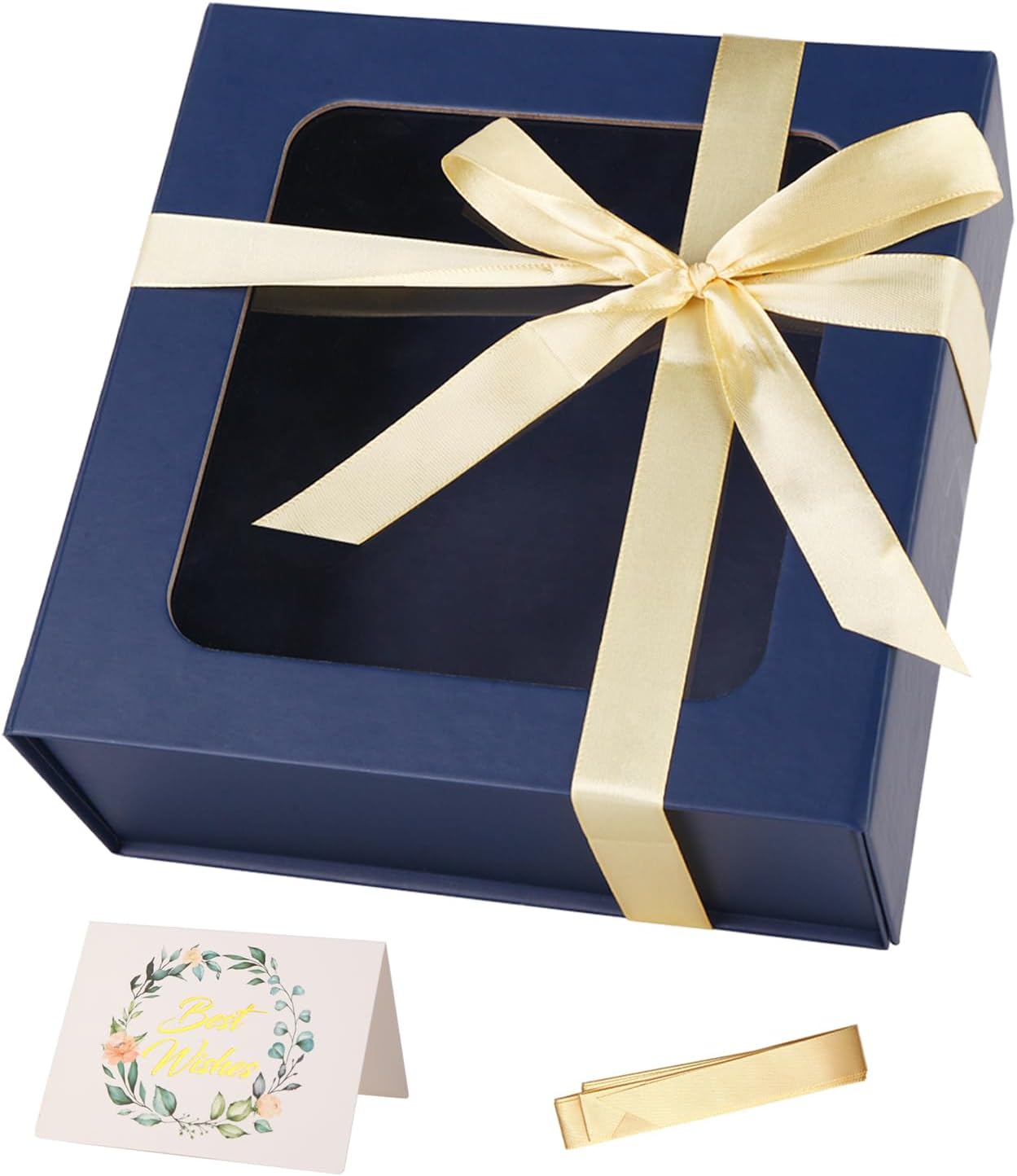 TIACABO Blue Gift Box with Window,7.5"x7.5"x3.1" Bridesmaid Boxe for Gifts Giving,Birthday Gift Boxes with Magnetic,Closure Lid Gifts Boxes for Presents,Cute Box,Luxury for Gift Packaging