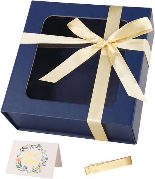 TIACABO Blue Gift Box with Window,7.5"x7.5"x3.1" Bridesmaid Boxe for Gifts Giving,Birthday Gift Boxes with Magnetic,Closure Lid Gifts Boxes for Presents,Cute Box,Luxury for Gift Packaging
