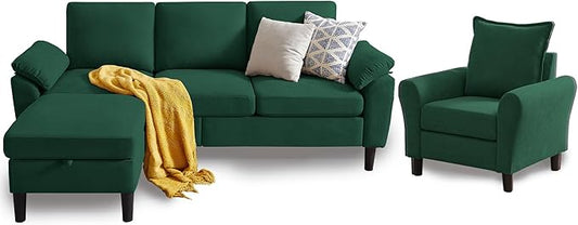 79" Convertible Sectional Sofa Set, Modern Linen Small L Shaped Couch by Chireca