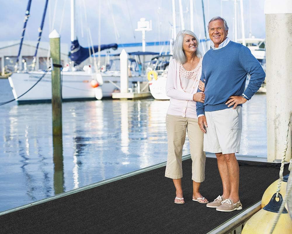 House, Home and More Indoor Outdoor Double-Ribbed Carpet Runner with Skid-Resistant Rubber Backing - Smokey Black - 3 Feet x 20 Feet