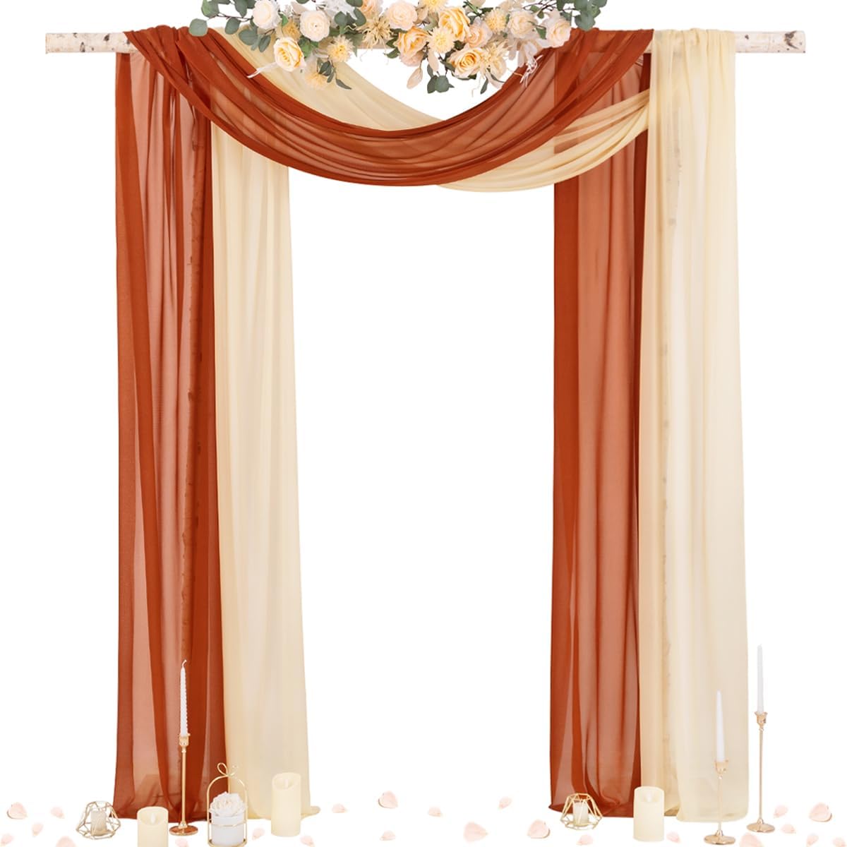 Socomi Wedding Arch Draping Fabric 29" x 20Ft 2 Panels Champagne and Terracotta Sheer Outdoor Curtain Drapes Extra Long for Bridal Baby Shower Birthday Party Decor