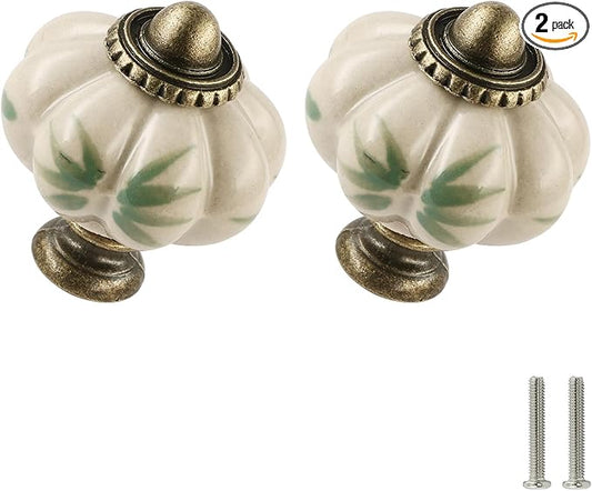 Ivory Pumpkin Knobs 2 Pack Ceramic Cabinet Knobs Vintage Drawer Pulls by Zernmiarder