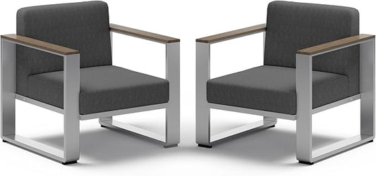 2 Pieces Outdoor Aluminum Armchair, Modern Patio Patio Furniture by ComfCove