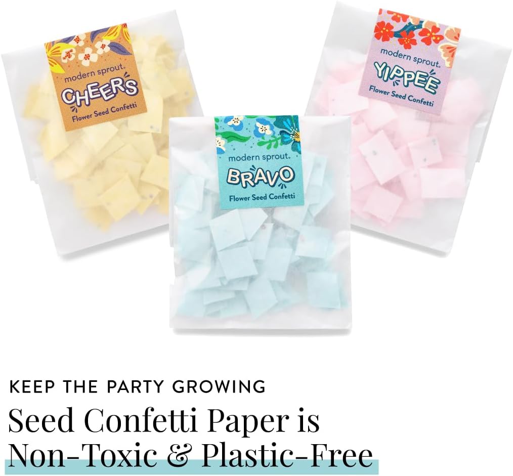 Modern Sprout Plantable Seed Paper Confetti Poppers Refill Packs (12 Pack/100pc) - Plastic-Free Refill for Creative Gardening - Wildflower Seeds for Kids Garden Party Favors & Birthday Poppers - Bravo