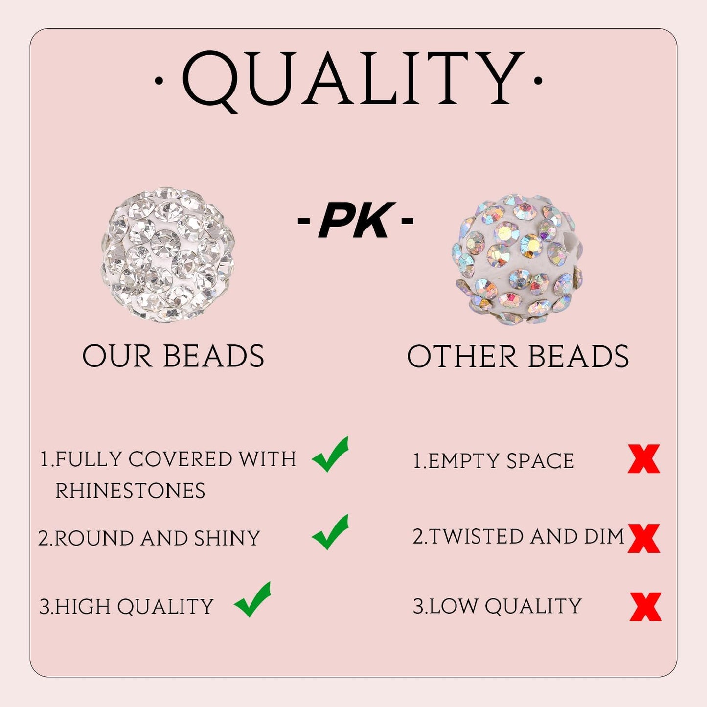 100pcs 10mm Rhinestone Beads for Jewelry Making, Light Peach AB Shiny Round Shamballa Disco Beads Bulk, Sparkle Crystal Clay Christmas for Bracelet Baseball Necklace Earring Crafting and DIY