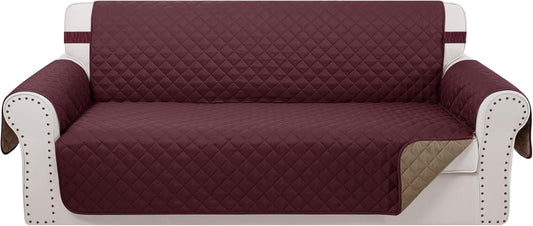 Reversible 4 Seater Sofa Cover 91 Inch Large Couch Cover Furniture Protector(Sofa XX-Large,Burgundy/Camel)