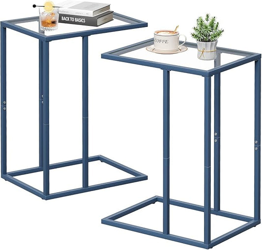 Easy Paws C Table End Table Set of 2, Glass Couch Side Table, Tempered Glass by Easy+Paws