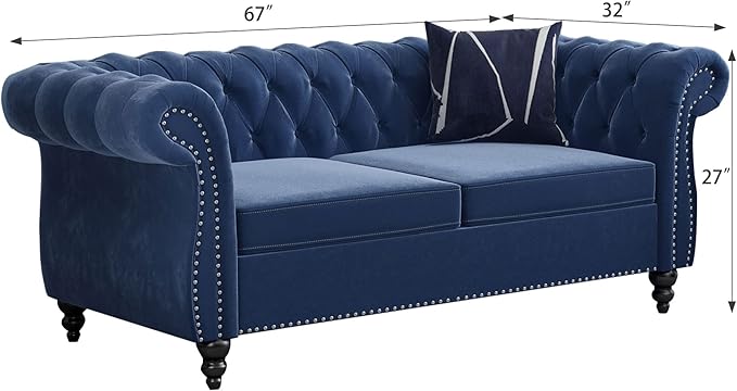 ORRD 3 Piece Living Room Set, Velvet Chesterfield Sofa Loveseat Couch Chair - Image 7