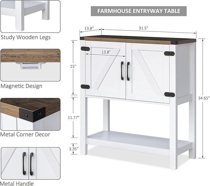 Mufico Console Table Coffee Bar Cabinet Sofa Table, 31.5 L x 13.8 D x 34.65 H - Image 2