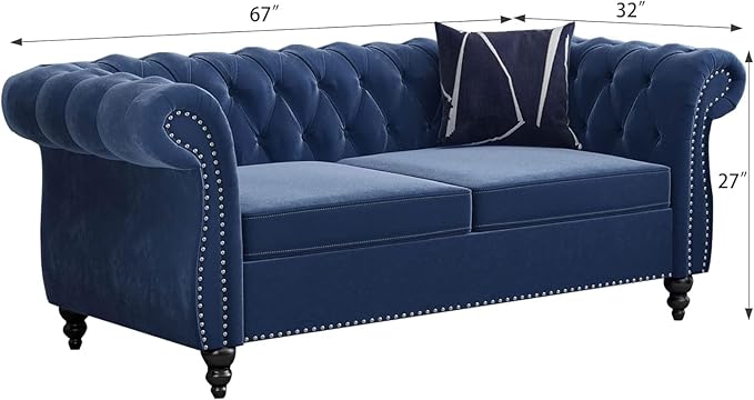 Chesterfield Loveseat Sofa, Modern Velvet Small Sofa Couch 2 Seater - Image 2