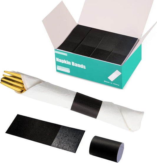 Paper Napkin Bands (Black Box of 2000), Napkin Rings Self Adhesive,Silverware Wraps Bands,XY-20002