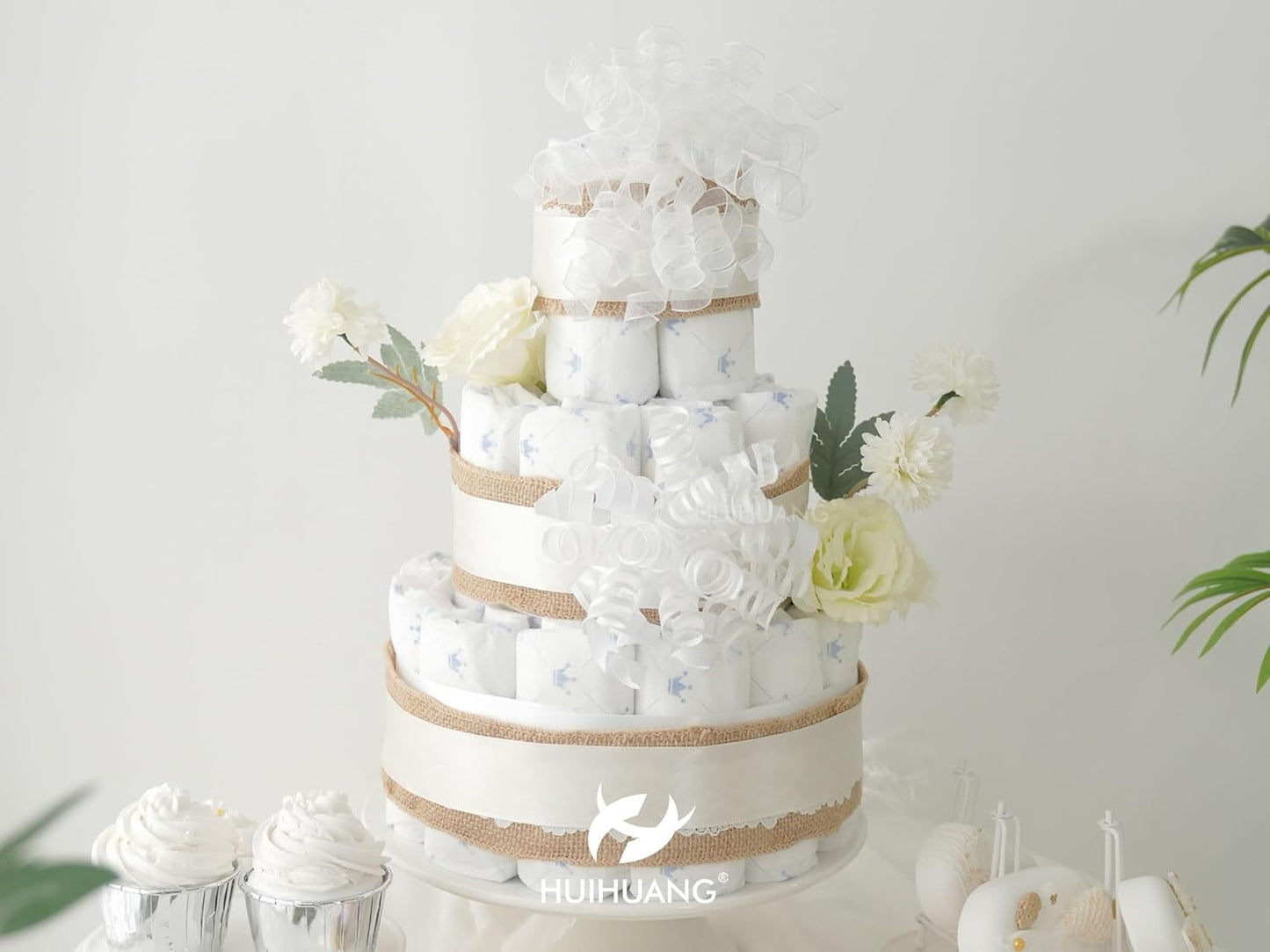 HUIHUANG White Bows for Gift Wrapping Christmas Gift Bows 5 inch x 8 Counts Self-Adhesive Curly Ribbon Bow for Presents, Paper Bag, Party Favors, Wrapping Accessories, Wedding Decor