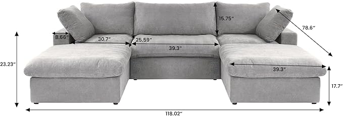 Cloud Modular Sectional Sofa Couch, 120.45" U Shaped Convertible Couches - Image 2