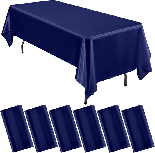 6 Packs Satin Tablecloth 57 x 108 Inch Navy Blue Rectangular Table Cloth Silk Tablecloth Smooth Fabric Overlay Satin Table Cover Decoration for Wedding Party Banquet Events