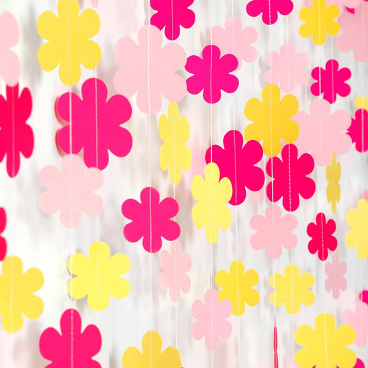 Hot-Pink Yellow Fall Party-Decorations Streamers-Garland - 52ft Boho Flower Hanging Paper Banner, Groovy Birthday Baby Bridal Shower Bachelorette Wedding Classroom Decor Hugfond